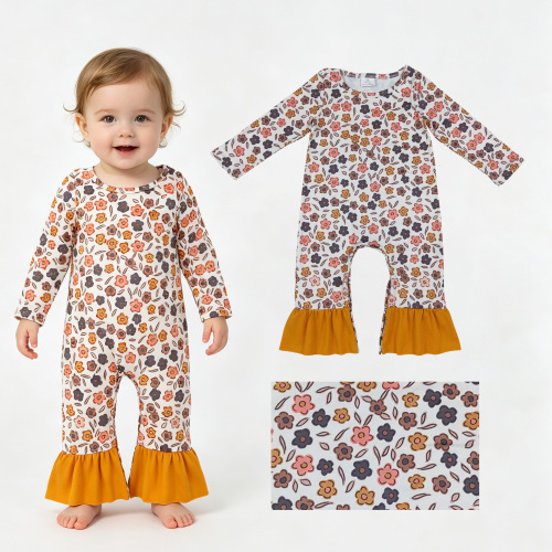 LR3024 Baby orange Flowers leaves Long sleeve fall season Rompers