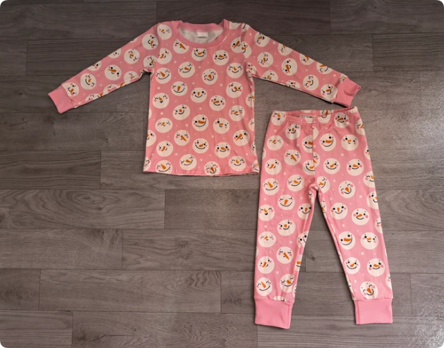 Baby Girls Pink Snowmen Top Pants Christmas Pajamas Sets Preorder