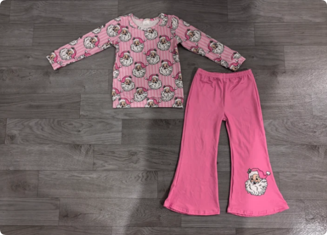 Baby Girls Pink Stripe Santa Top Flare Pant Christmas Clothes Sets Preorder