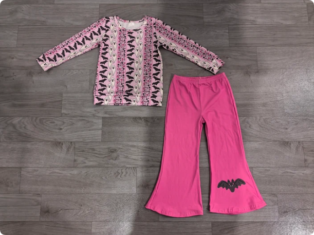 Baby Girls Bat Ghosts Stripe Top Flare Pant Halloweens Clothes Sets Preorder