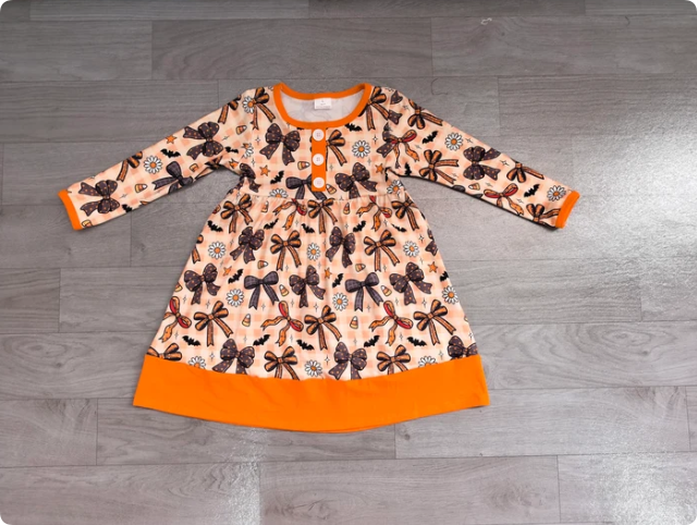 Baby Girls Flowers Bats Button Ruffle Halloweens Knee Length Dress Preorder