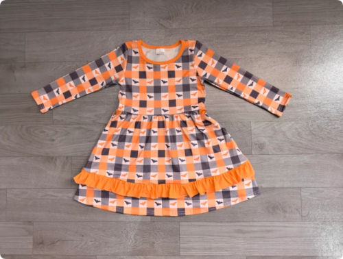 Baby Girls Bats Checked Ruffle Halloweens Knee Length Dress Preorder