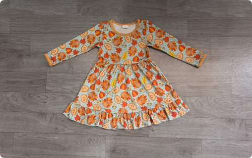 Baby Girls Pumpkins Turkey Thanksgivings Ruffle Knee Length Dress Preorder
