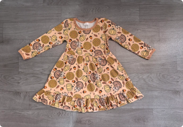 Baby Girls Pumpkins Turkey Thanksgivings Ruffle Knee Length Dress Preorder