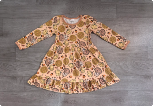 Baby Girls Pumpkins Turkey Thanksgivings Ruffle Knee Length Dress Preorder