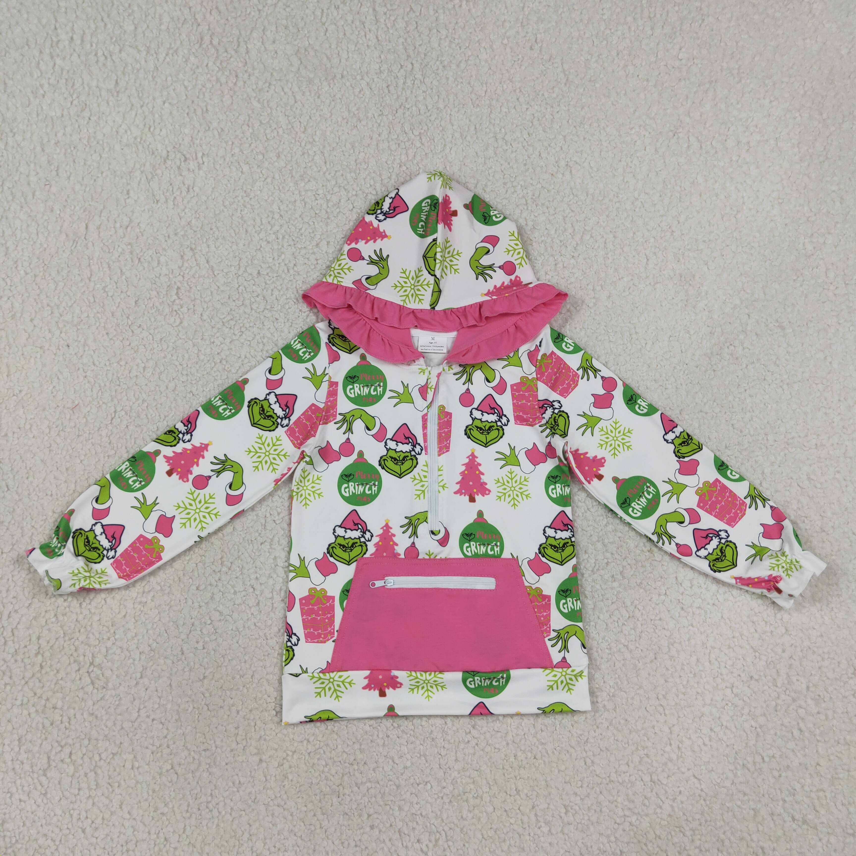 RTS GT1164  Christmas trees gift pink  long sleeve girl zipper pullover