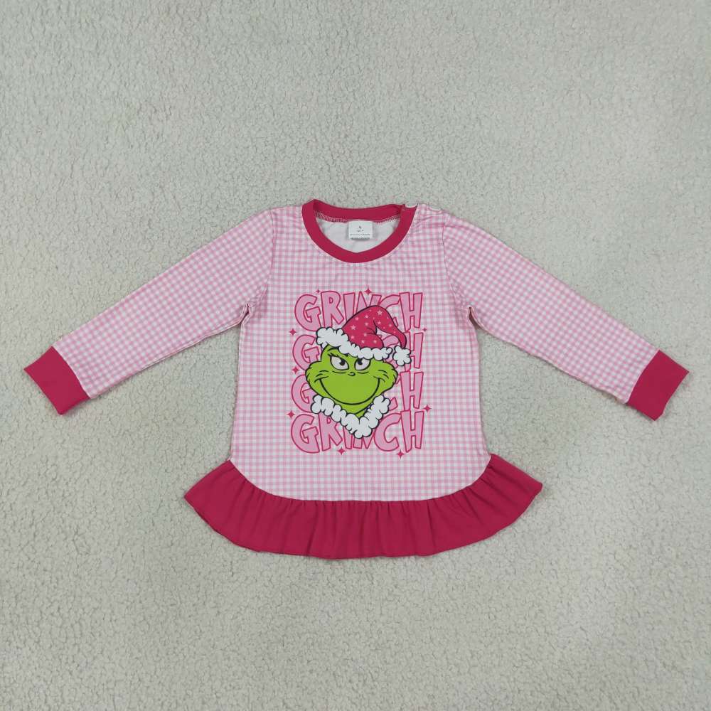 RTS GT1154 Pink Plaid Christmas green face long sleeve girl  pullover