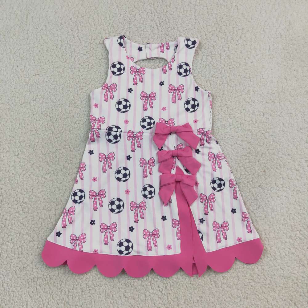 GSD4100 RTS Pink white stripe bows football print active girl yoga scallop dress
