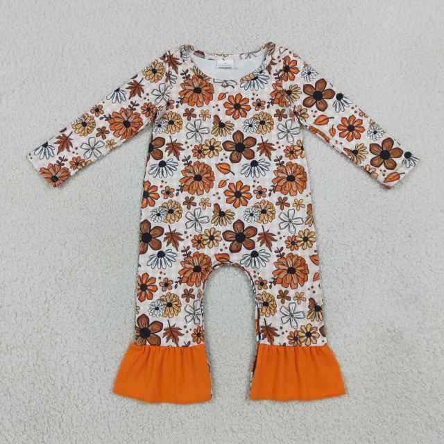 LR3024 Baby orange Flowers leaves Long sleeve fall season Rompers