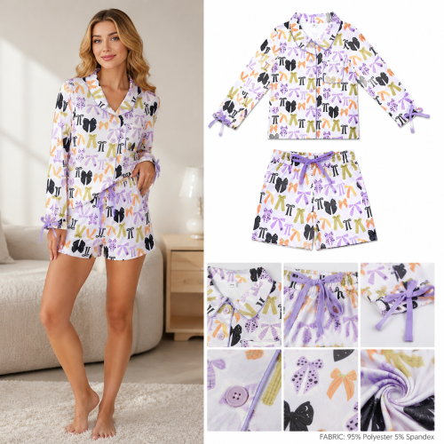 GLS0120 ADULT WOMEN colorfulbows  print short sleeve pajamas