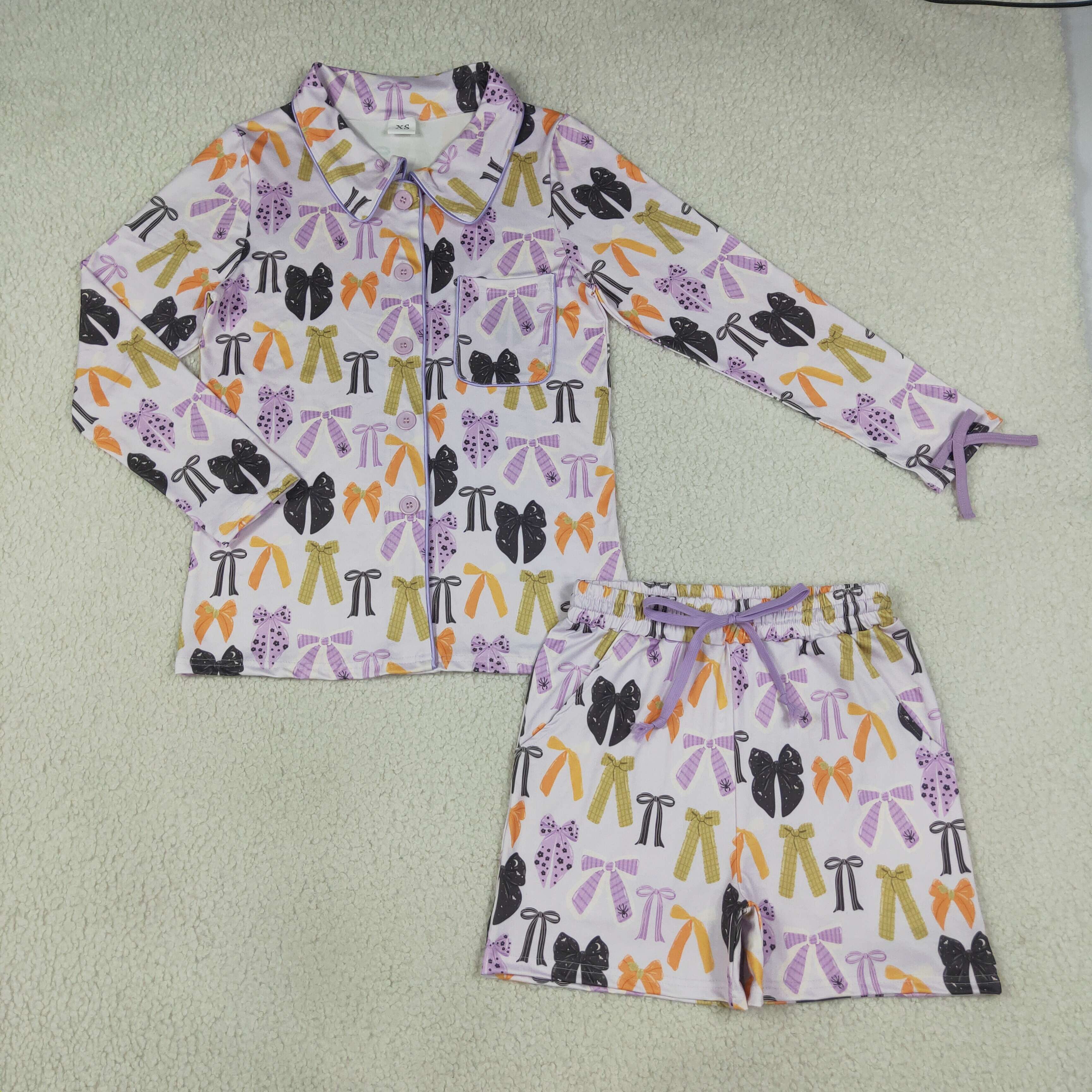 GLS0120 ADULT WOMEN colorfulbows  print short sleeve pajamas