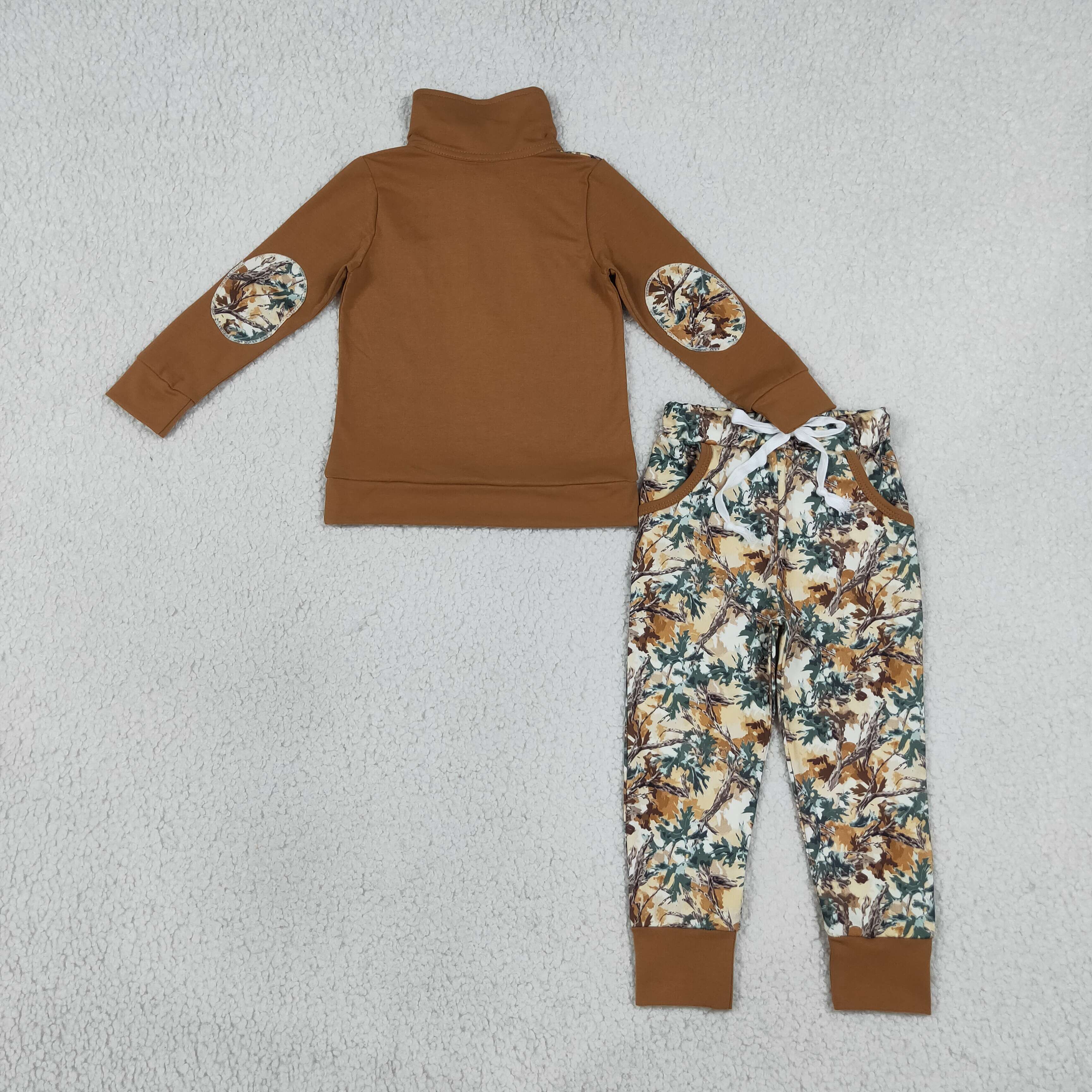 BSPO1447 RTS Brown Southern leaves print long sleeve boy outfits