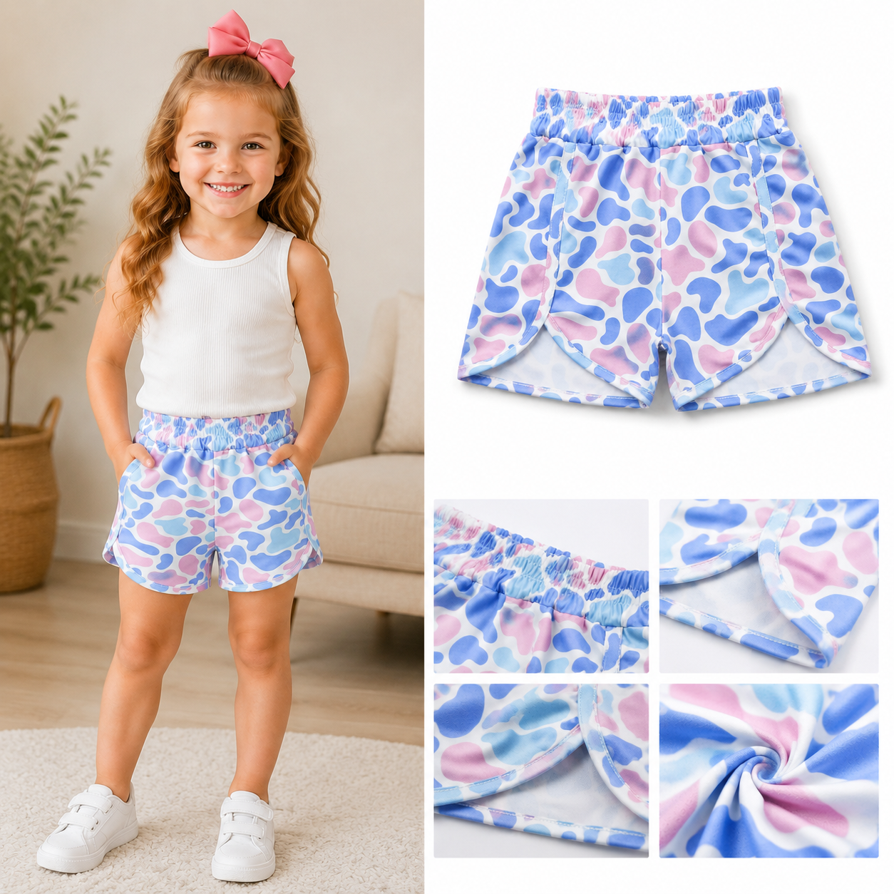 SS0856 RTS Blue pink leopard print boy summer shorts