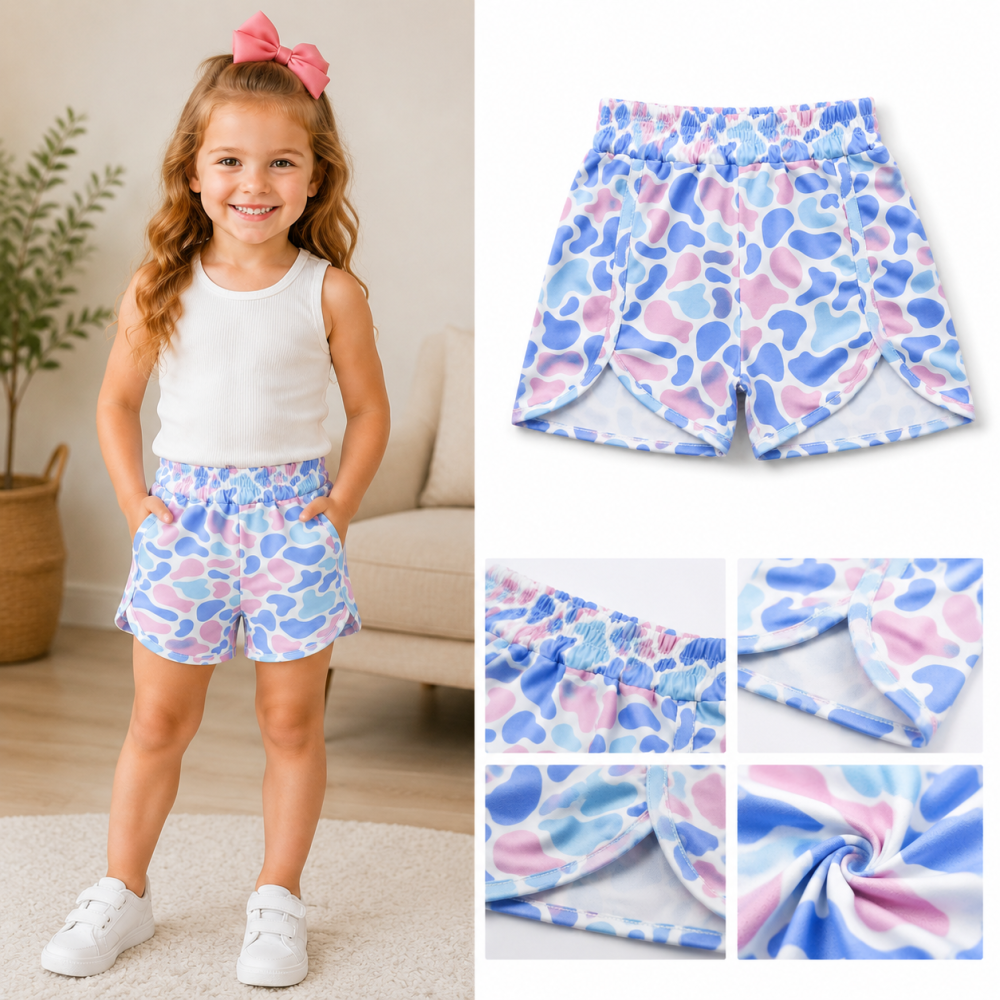SS0856 RTS Blue pink leopard print boy summer shorts