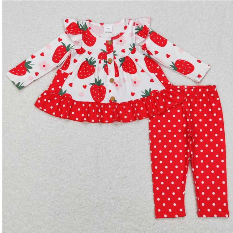 GLP0892 Red strawberry heart long sleeve girl outfits
