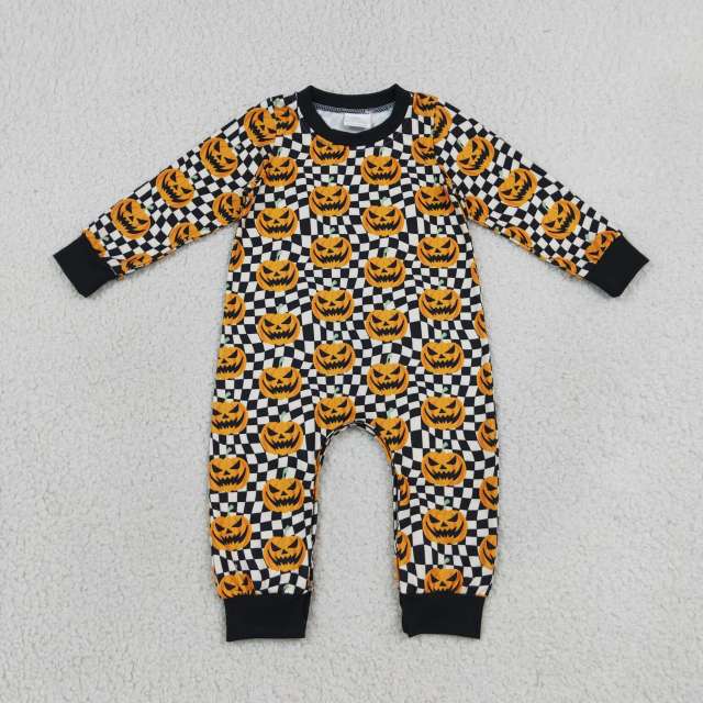 LR1389 Baby black white Halloween Pumpkin Long sleeve Rompers