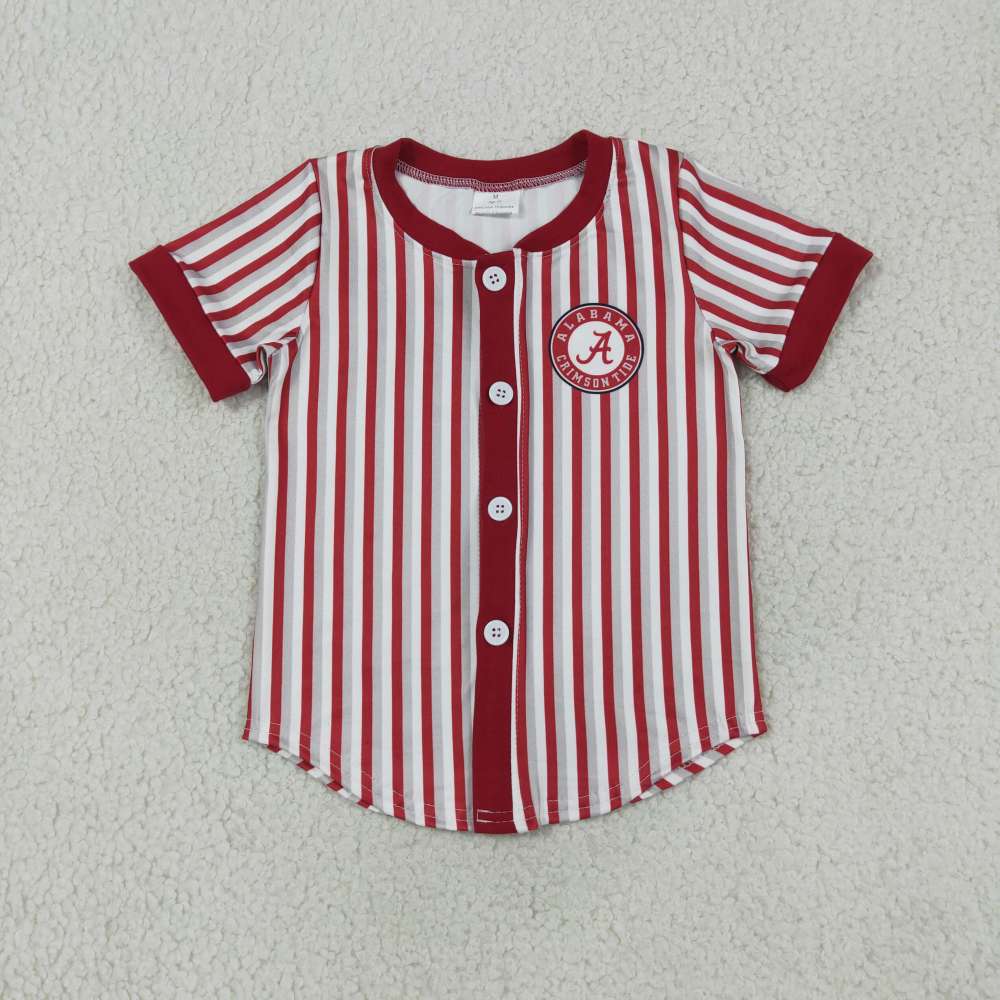 BT1746 RTS Red white stripe ALABAMA Print short sleeve boy SCHOOL Team  t-shirt