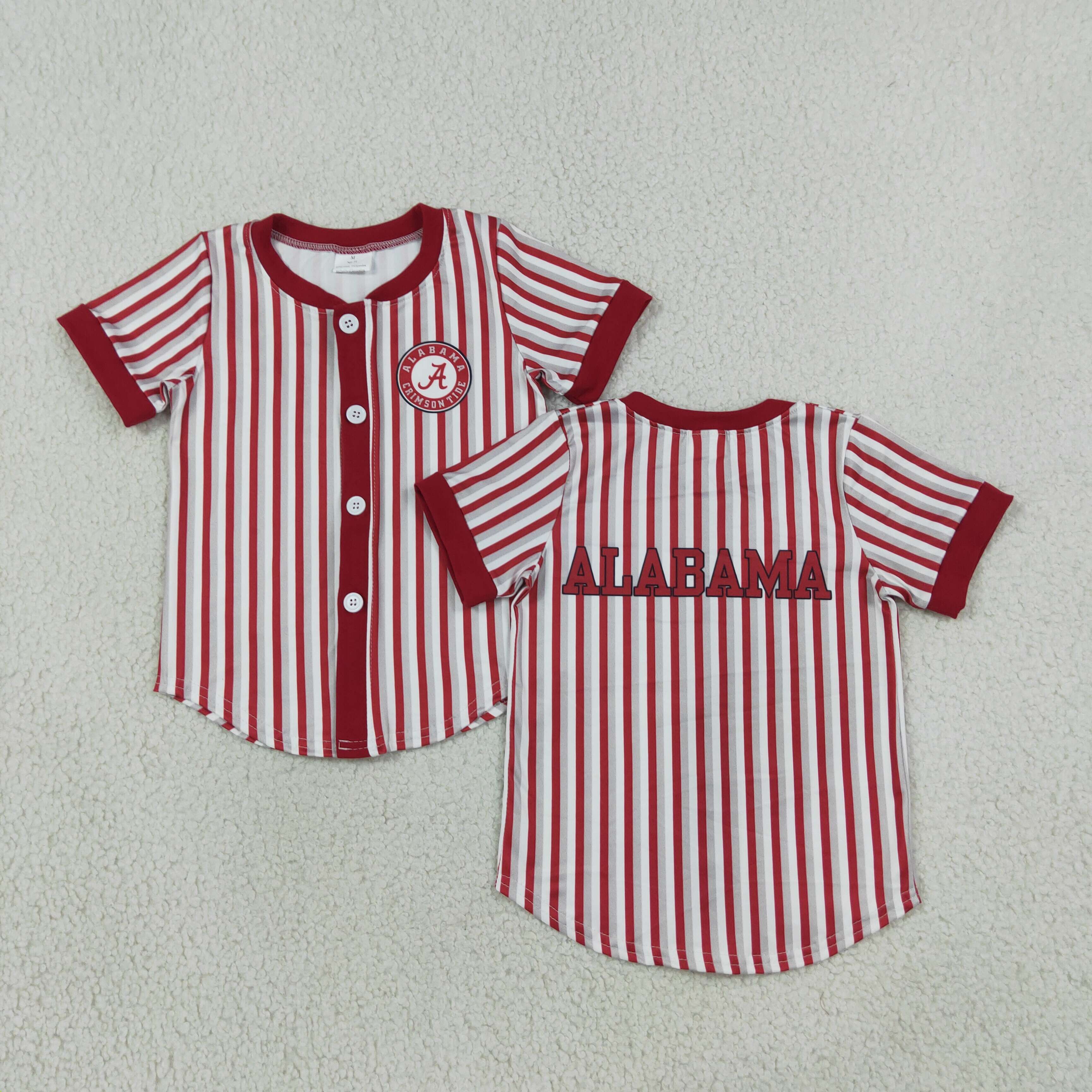 BT1746 RTS Red white stripe ALABAMA Print short sleeve boy SCHOOL Team  t-shirt
