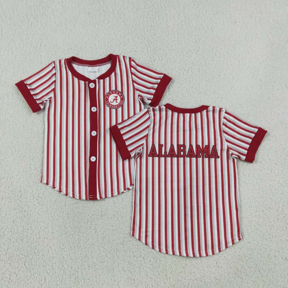 BT1746 RTS Red white stripe ALABAMA Print short sleeve boy SCHOOL Team  t-shirt
