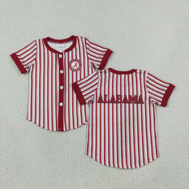 BT1746 RTS Red white stripe ALABAMA Print short sleeve boy SCHOOL Team  t-shirt