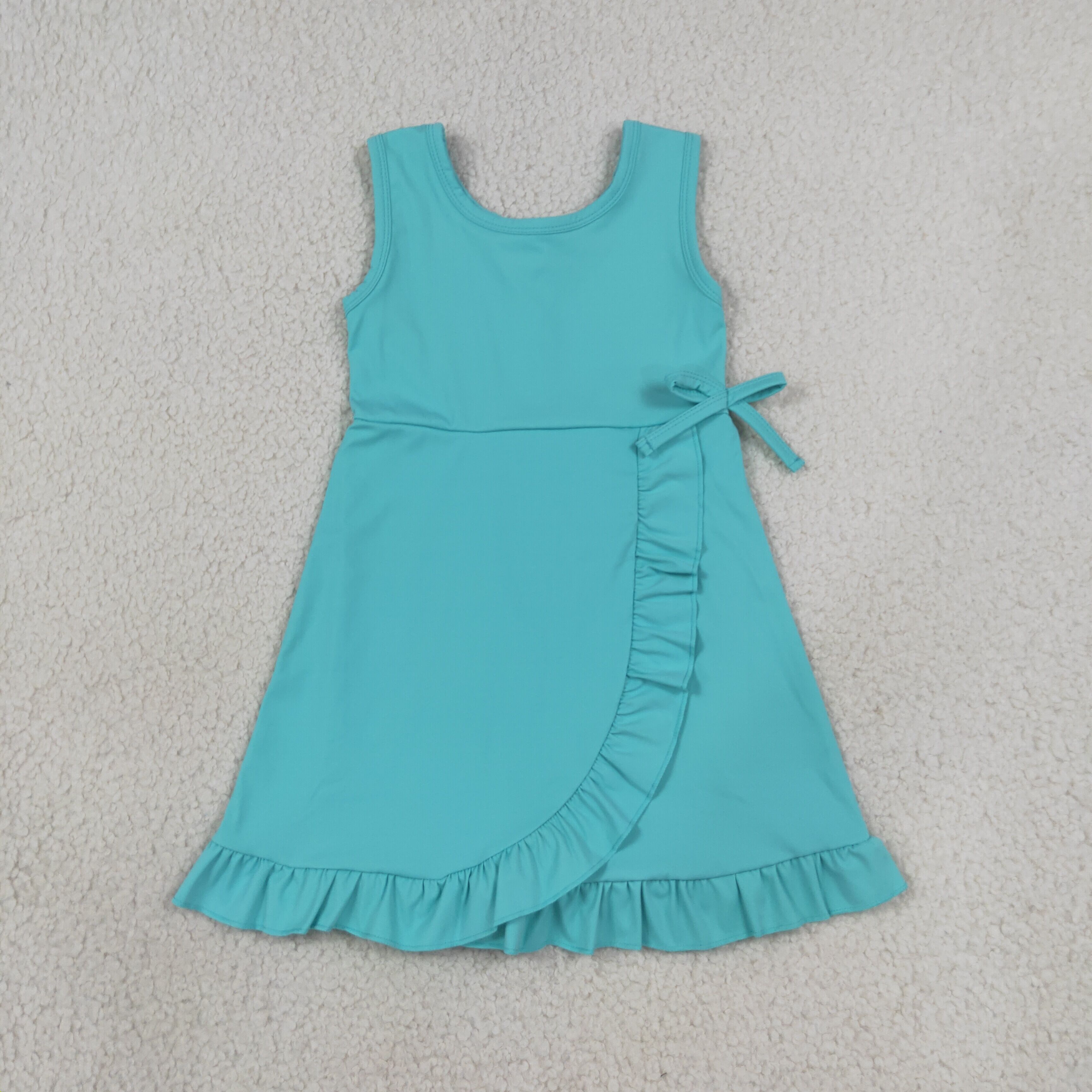 GSD3768 RTS Blue Green solid trim print active girl yoga dress