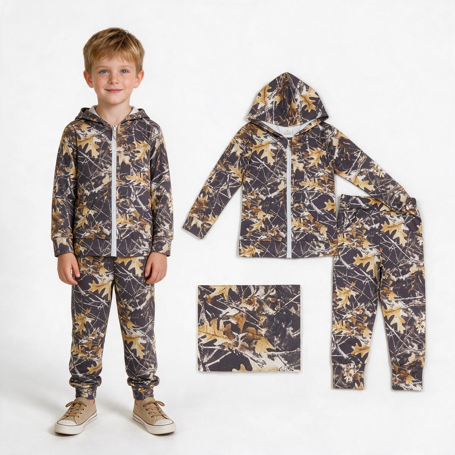 BSPO1439 RTS fall leaves print long sleeve boy zipper outfits
