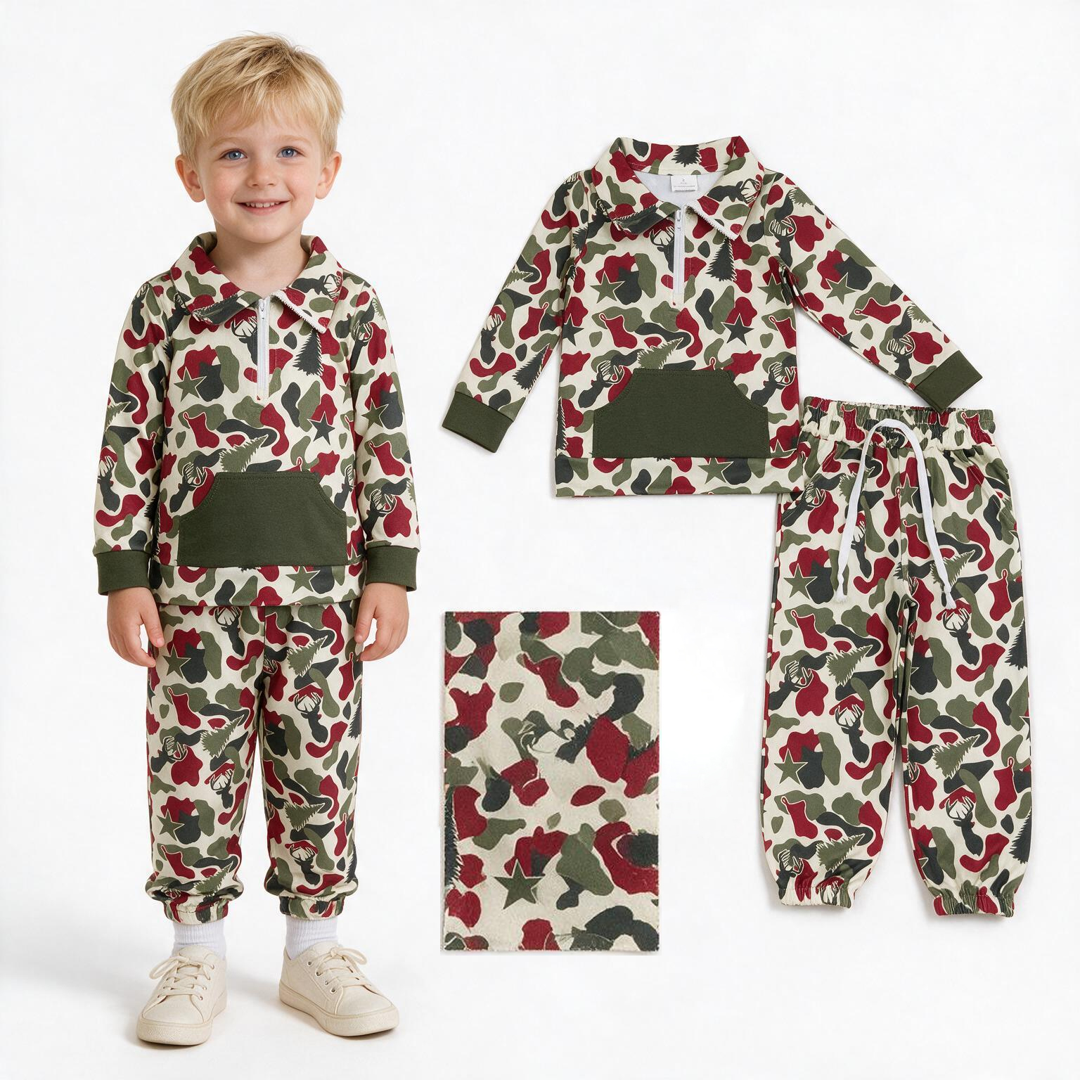 BSPO1486 RTS CAMO  print long sleeve boy zipper outfits