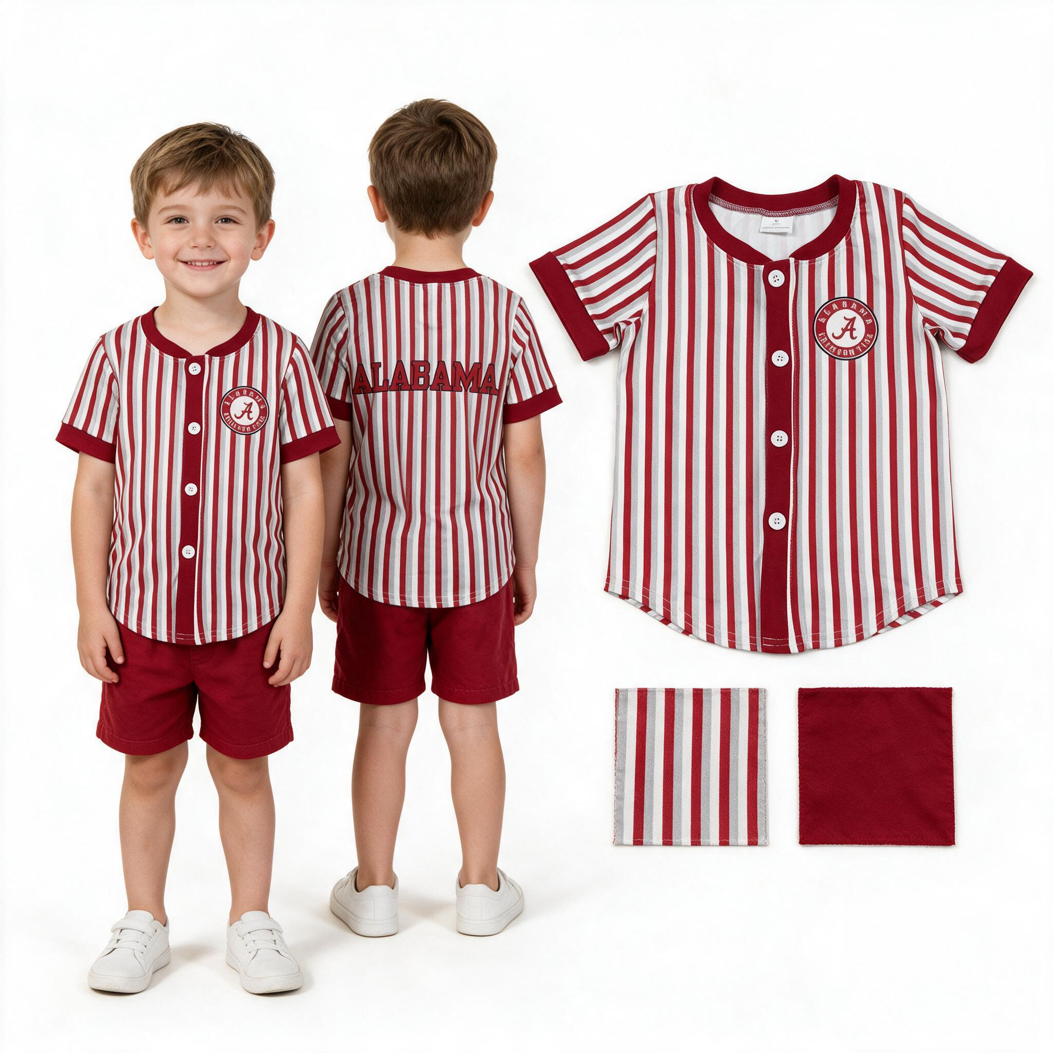 BT1746 RTS Red white stripe ALABAMA Print short sleeve boy SCHOOL Team  t-shirt