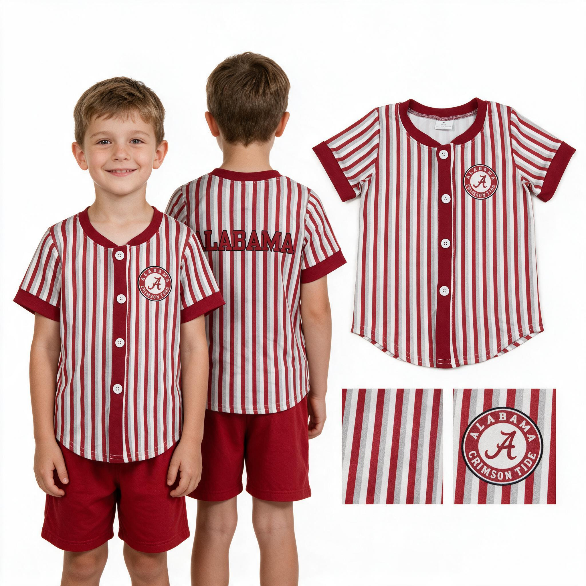 BT1746 RTS Red white stripe ALABAMA Print short sleeve boy SCHOOL Team  t-shirt