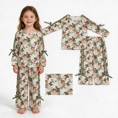 GLP3428 Green camo deer  Print long sleeve girl outfits