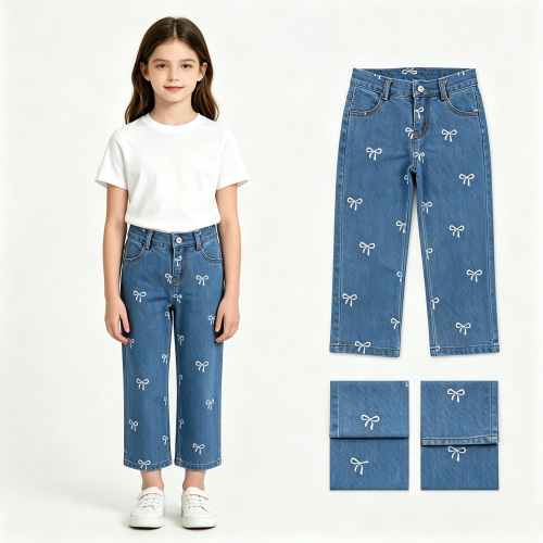 P1149 Blue bows print girl jeans