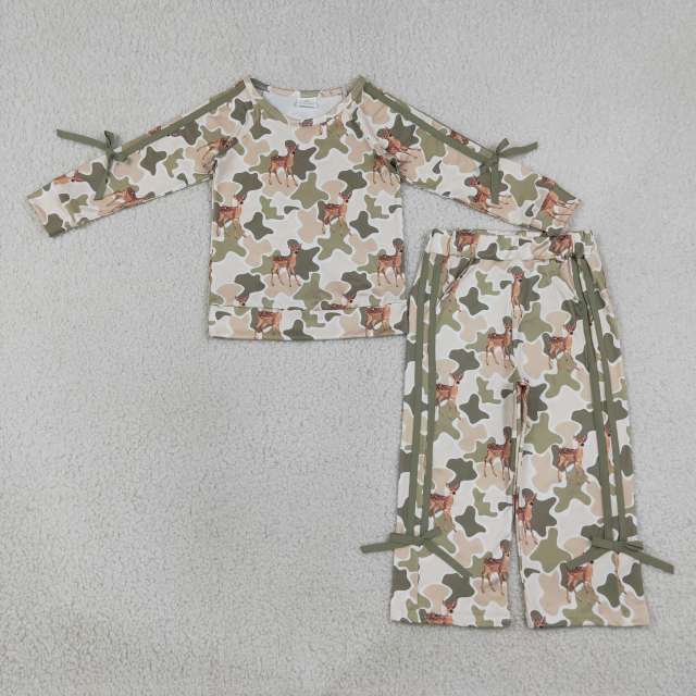 GLP3428 Green camo deer  Print long sleeve girl outfits