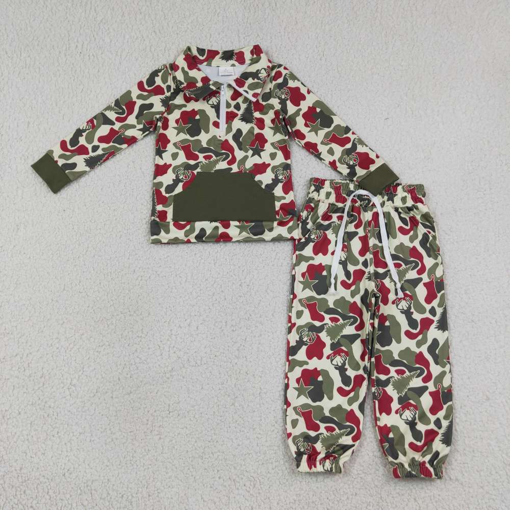 BSPO1486 RTS CAMO  print long sleeve boy zipper outfits
