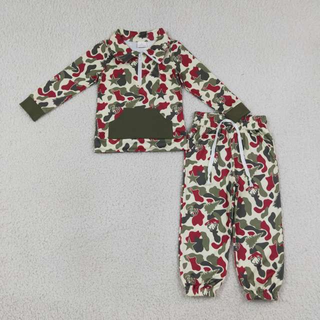 BSPO1486 RTS CAMO  print long sleeve boy zipper outfits