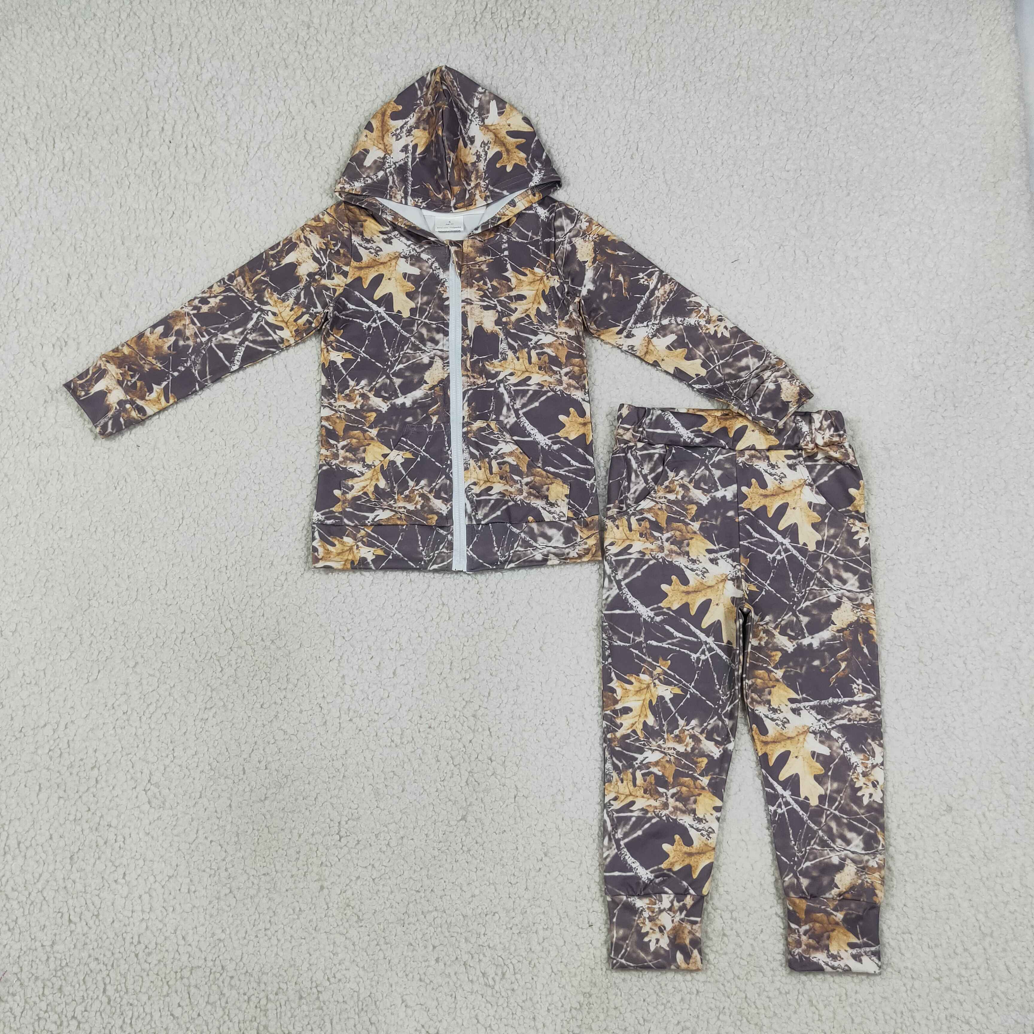 BSPO1439 RTS fall leaves print long sleeve boy zipper outfits