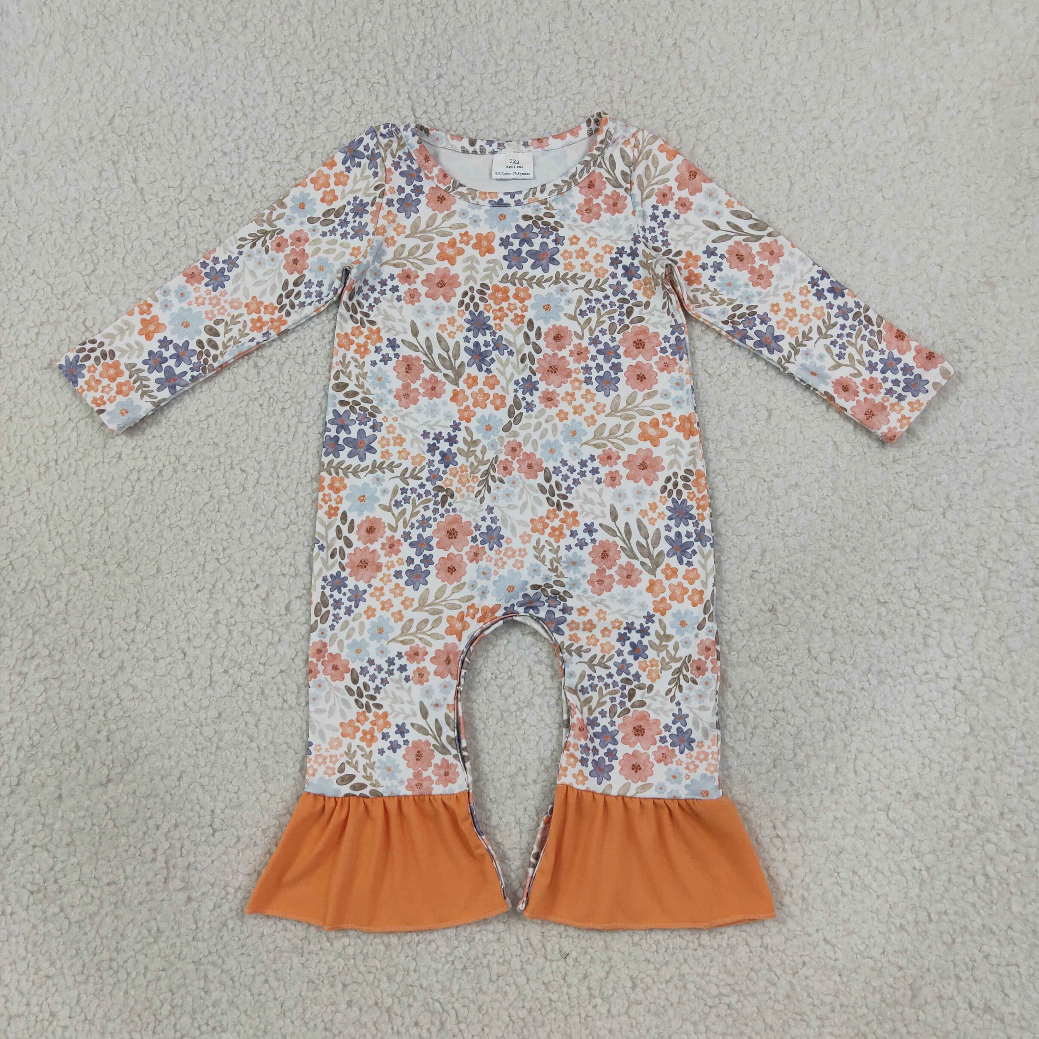 LR3027 Baby orange Flowers leaves Long sleeve fall season Rompers