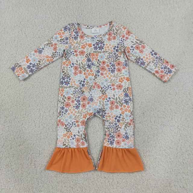 LR3027 Baby orange Flowers leaves Long sleeve fall season Rompers