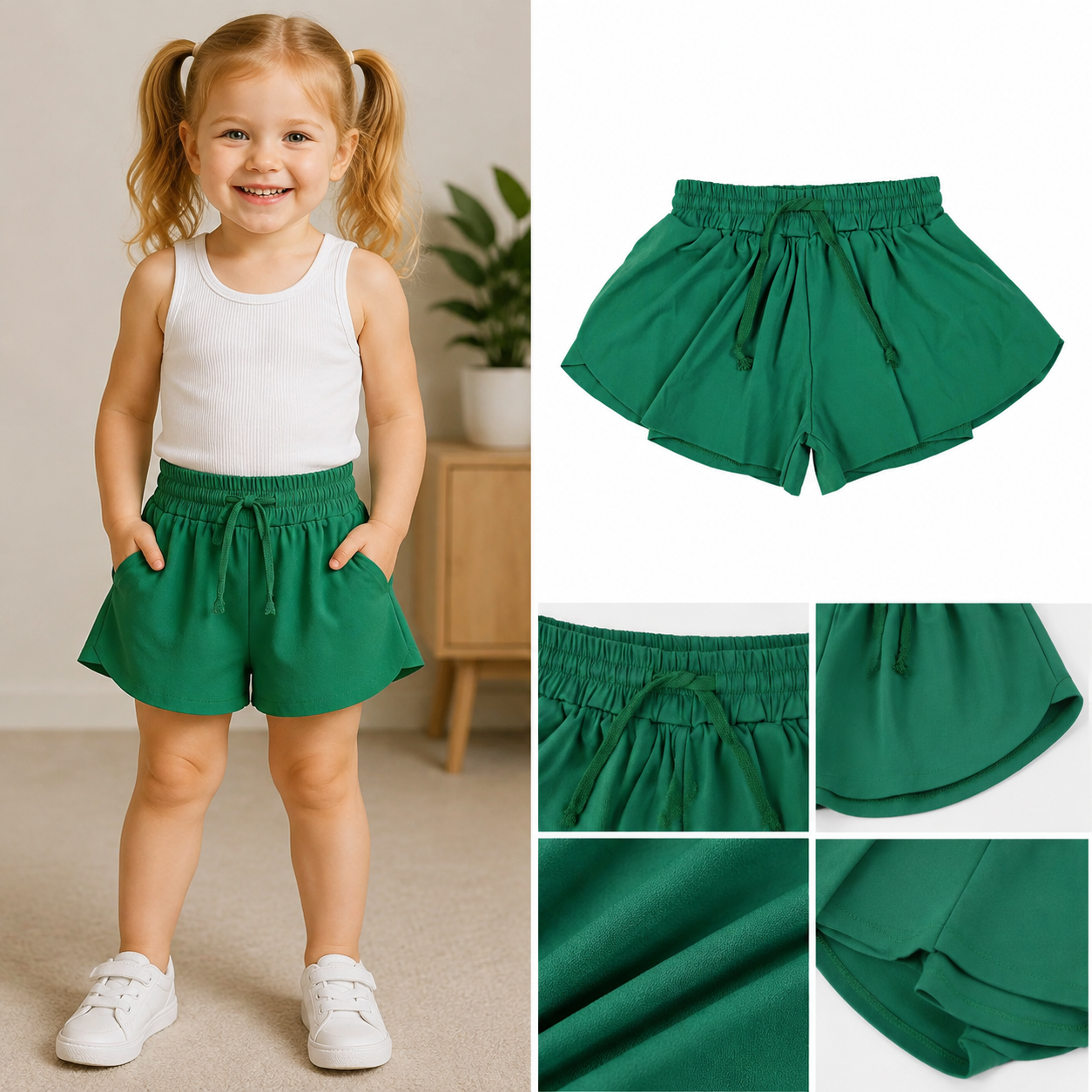 SS0938 Green Solid girl yoga shorts