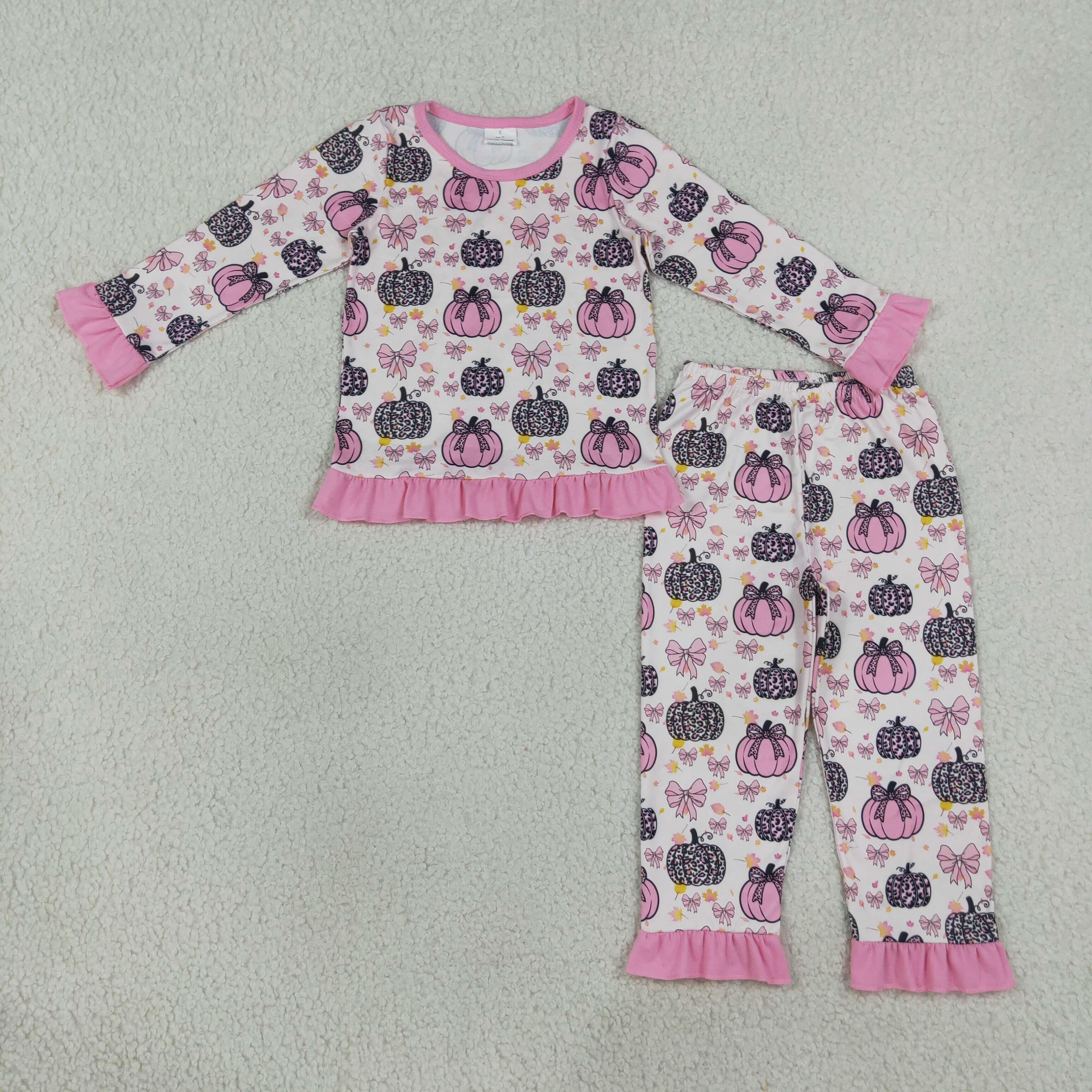 GLP3350  pink bows Print long sleeve girl outfits