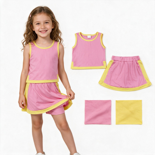 GSD4187 Pink yellow print active girl yoga skirt dress