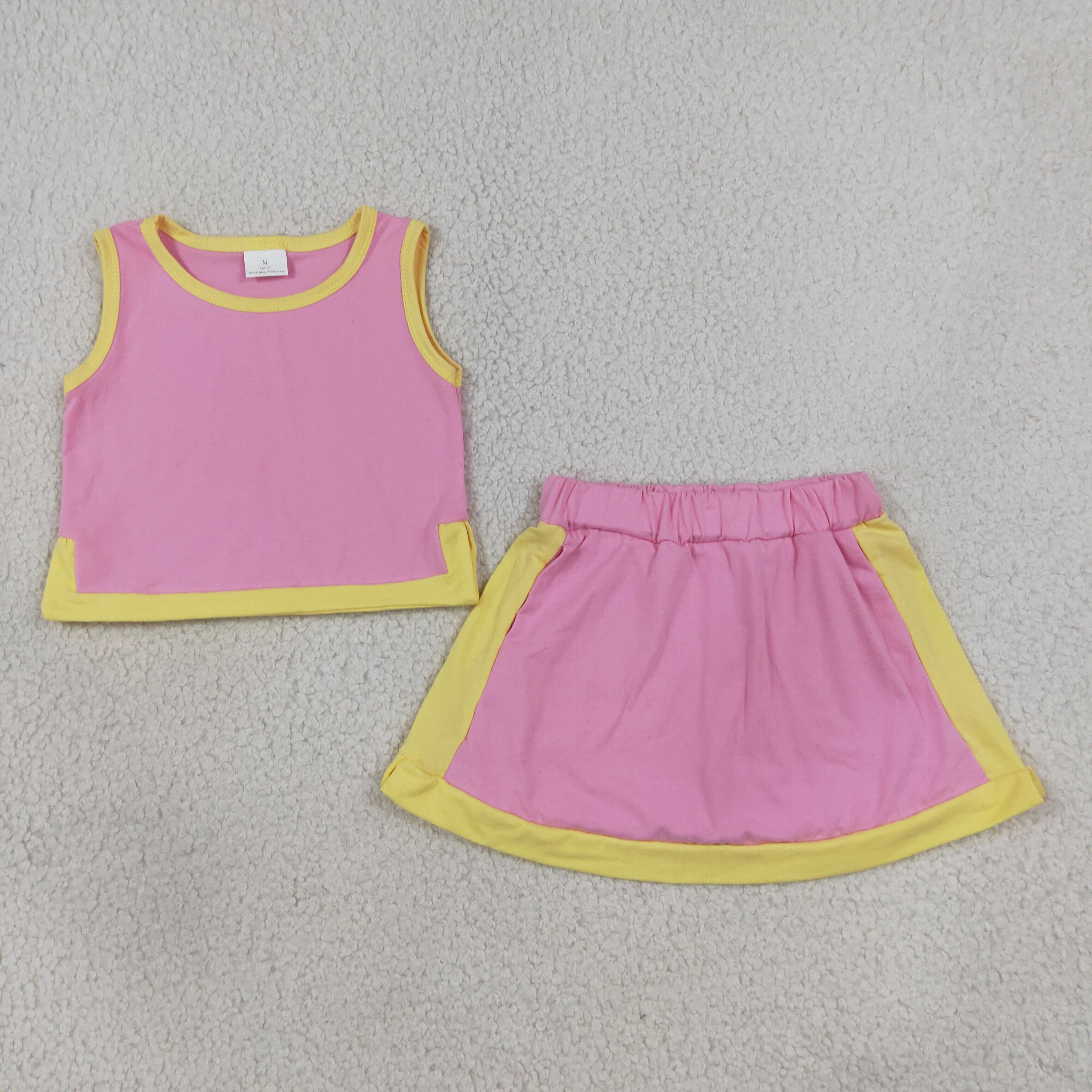 GSD4187 Pink yellow print active girl yoga skirt dress