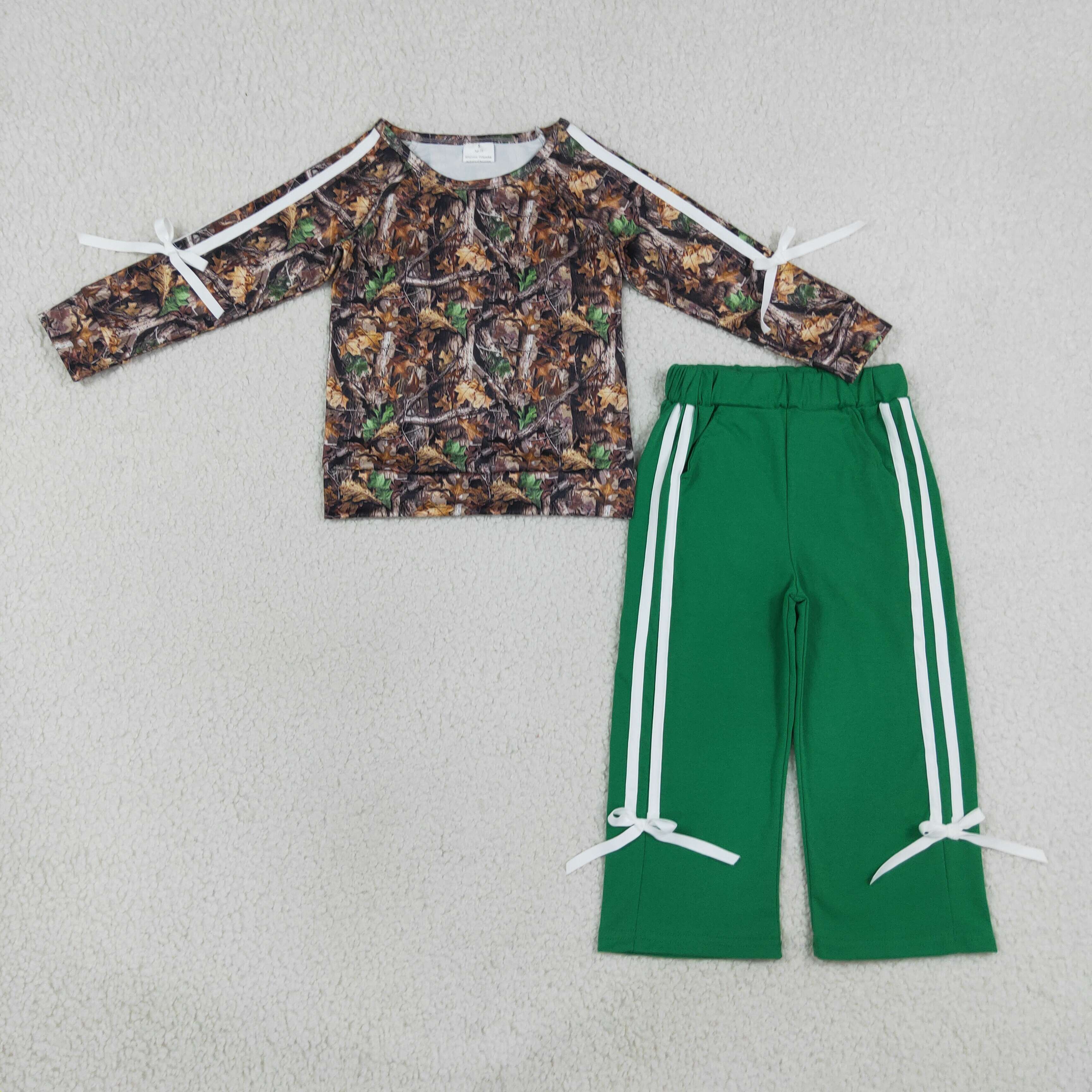 GLP3358 real tree bows Print long sleeve girl outfits