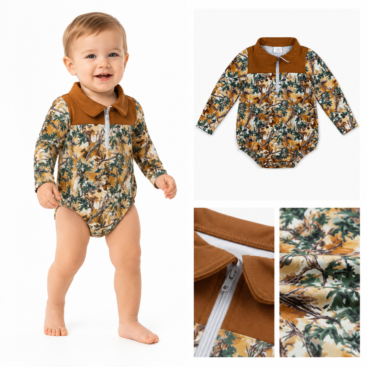 LR3048 real tree  Long sleeve zipper Romper