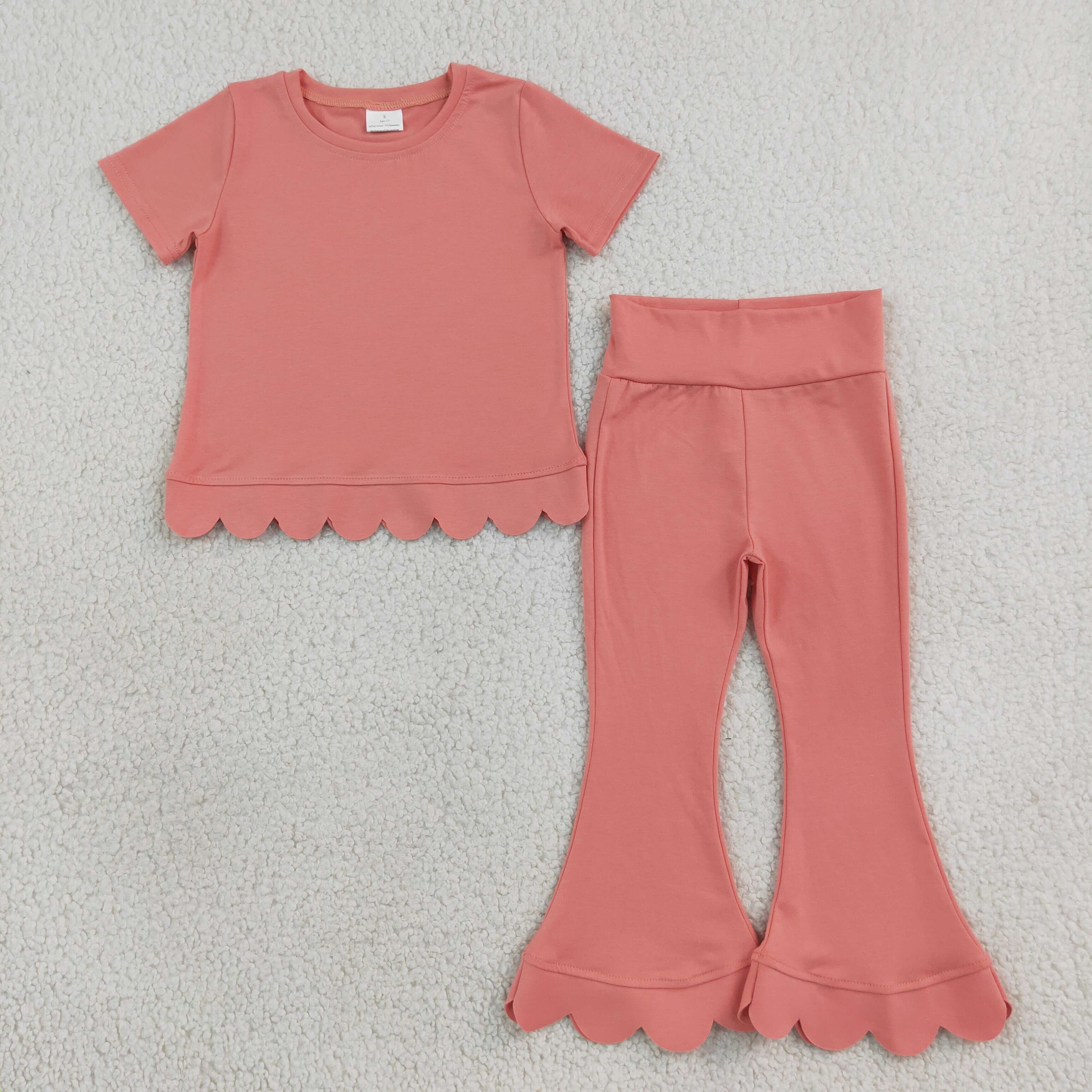GSPO2338 Coraline Solid scallop Print short sleeve girl scallop outfits