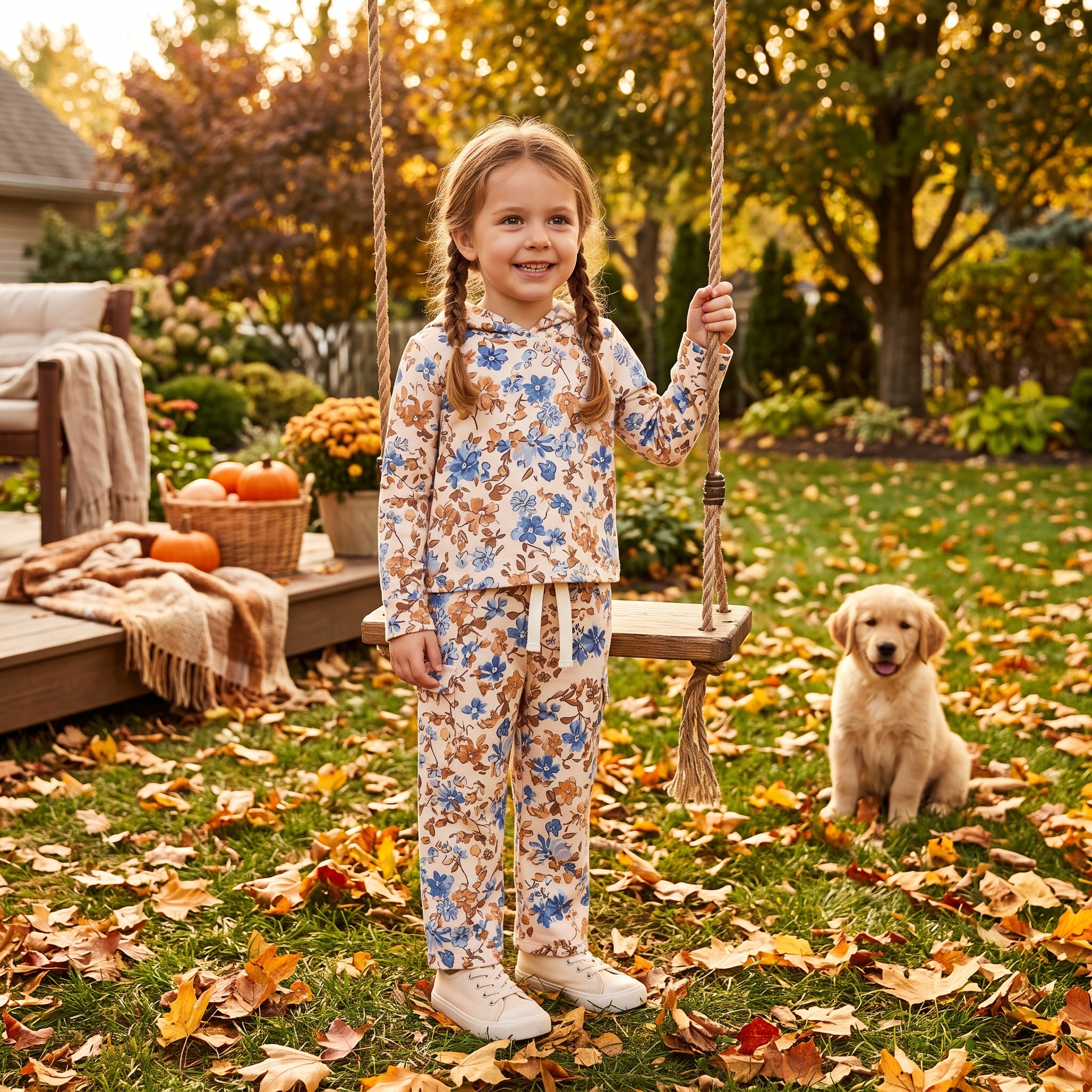 GLP3323 Fall leaves  Print long sleeve girl fall season hoodie outfits
