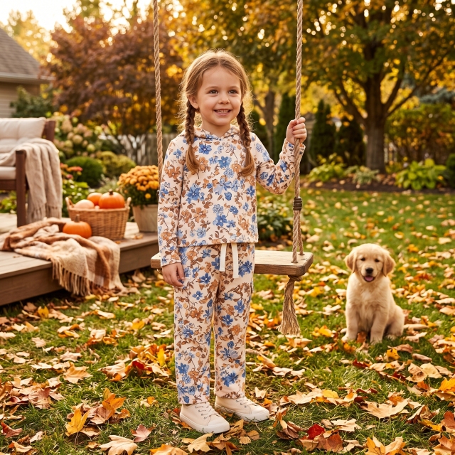 GLP3323 Fall leaves  Print long sleeve girl fall season hoodie outfits