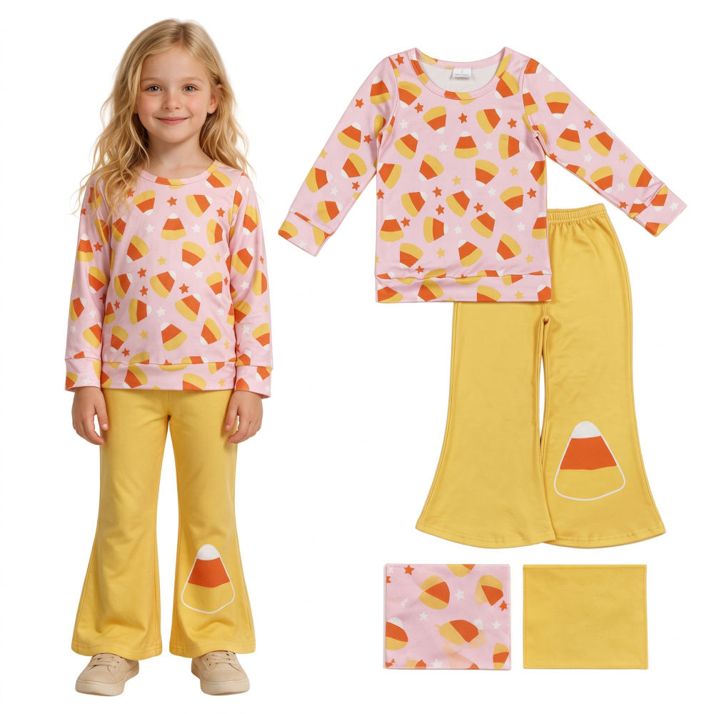 GLP3535 Pink Yellow candy print long sleeve girl Halloween outfits
