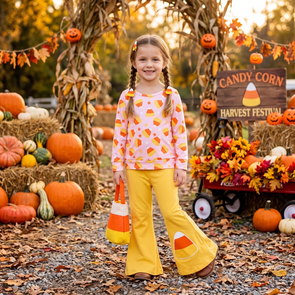 GLP3535 Pink Yellow candy print long sleeve girl Halloween outfits