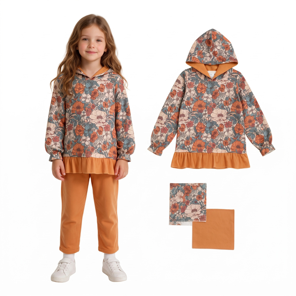 GT1643 orange flowers print girl long sleeve fall season pullover