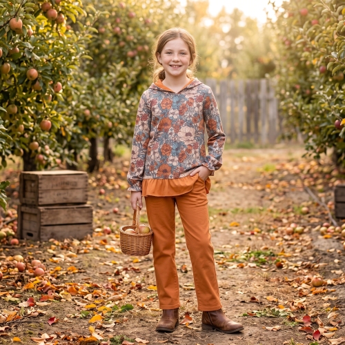 GT1643 orange flowers print girl long sleeve fall season pullover